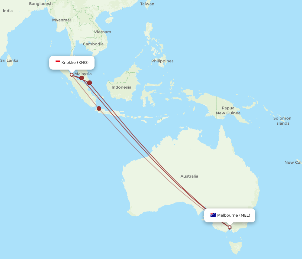 KNO to MEL flights and routes map