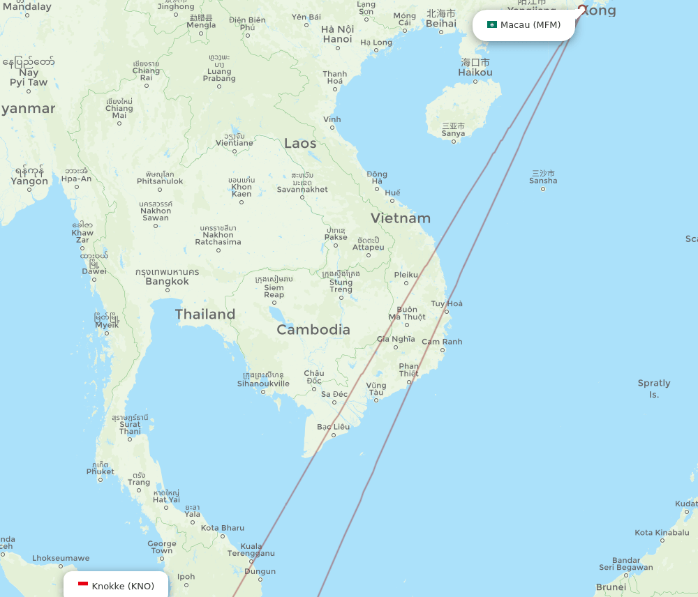 Macau - Kuala Namu route map and flight paths