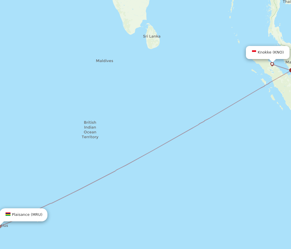 Mauritius - Kuala Namu route map and flight paths