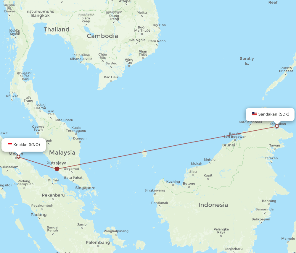 KNO to SDK flights and routes map