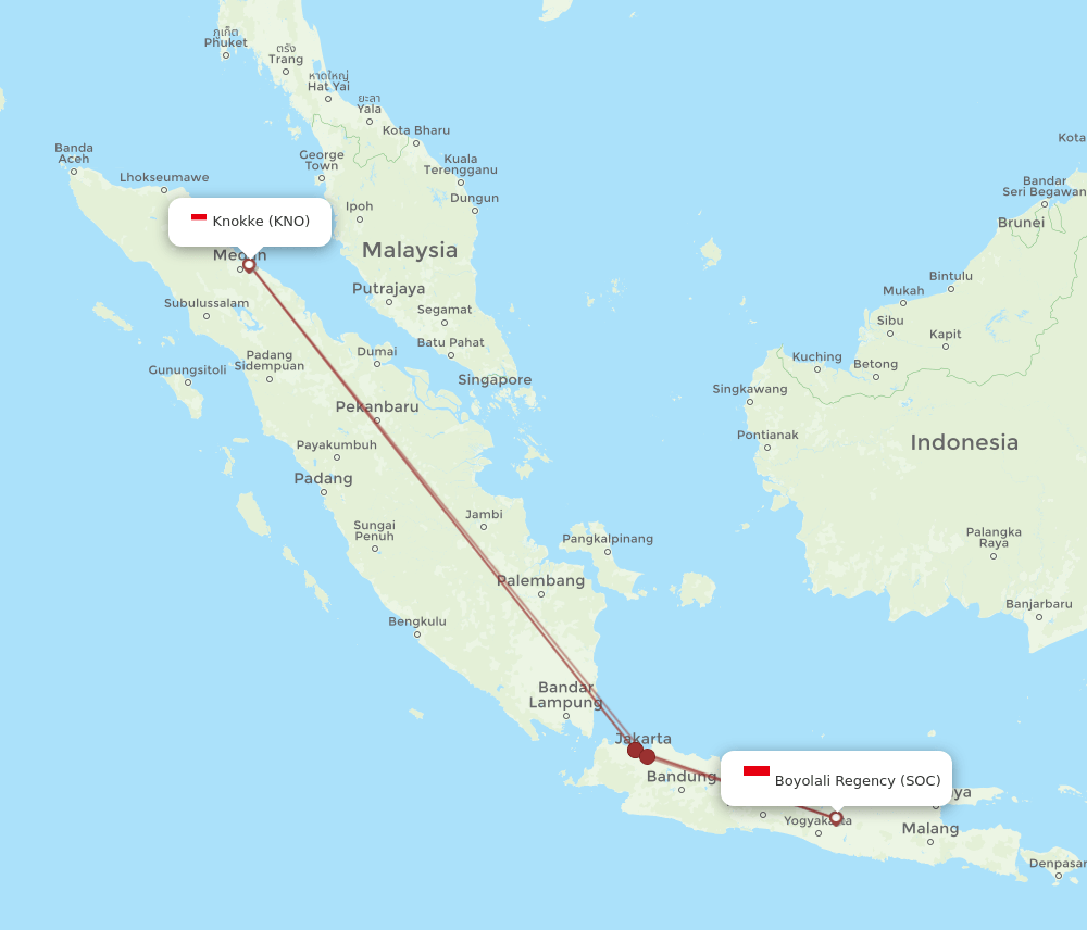 KNO to SOC flights and routes map