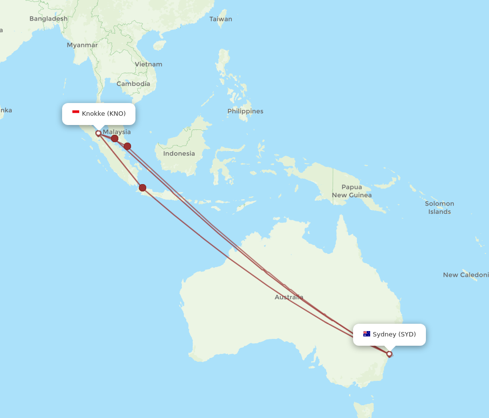 KNO to SYD flights and routes map