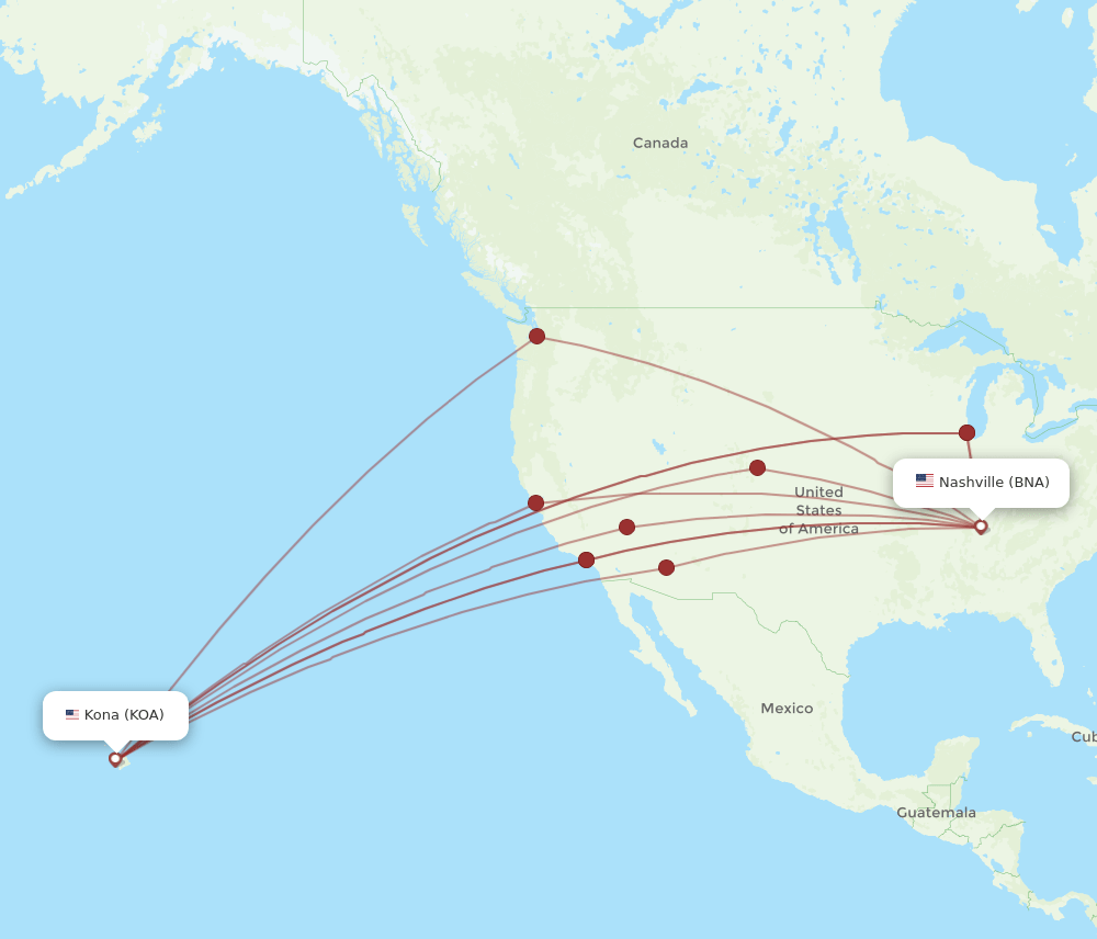 KOA-BNA flight routes