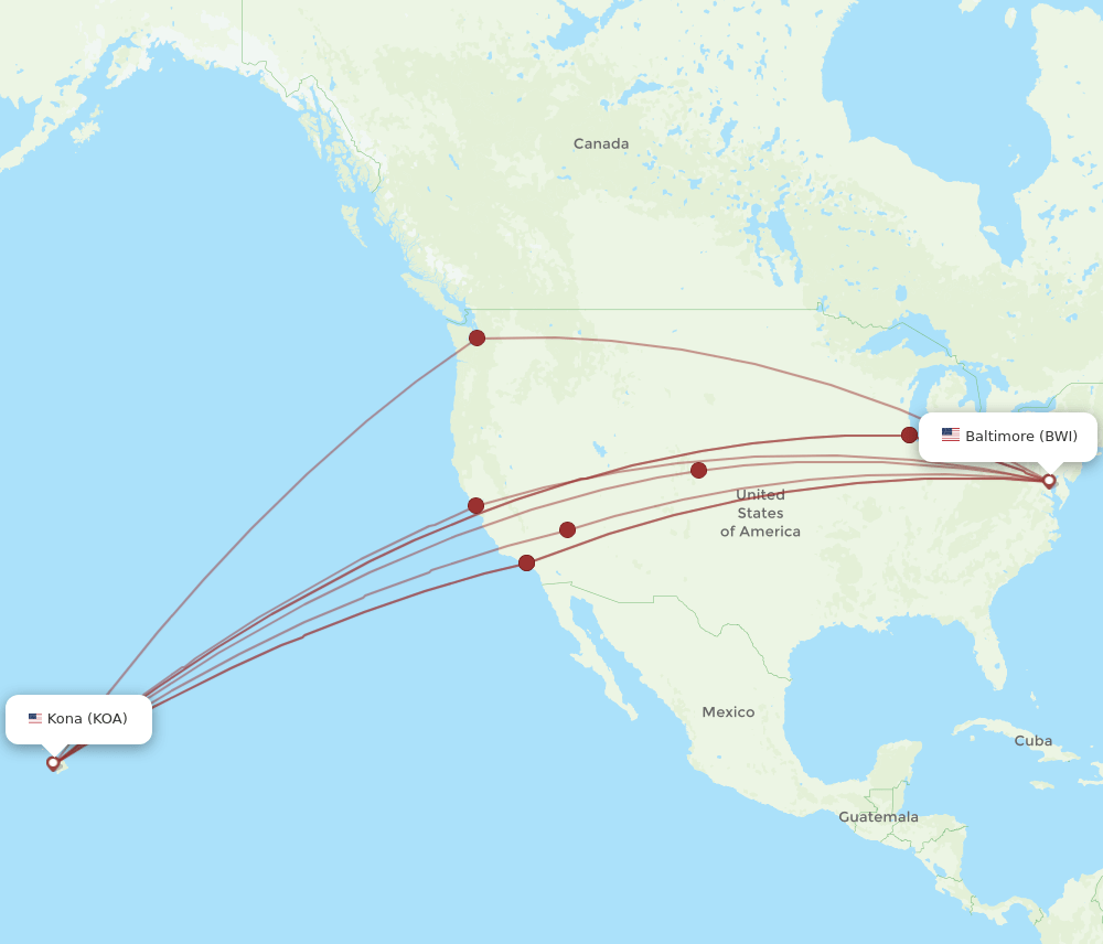 KOA-BWI flight routes