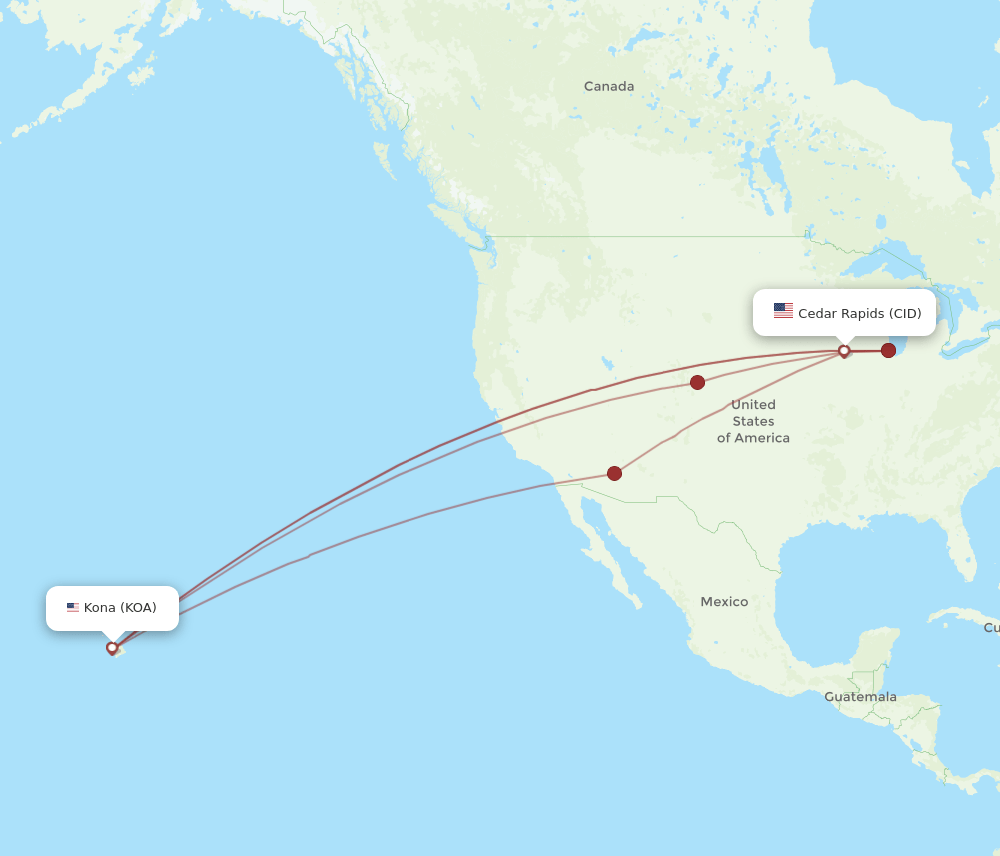 KOA-CID flight routes