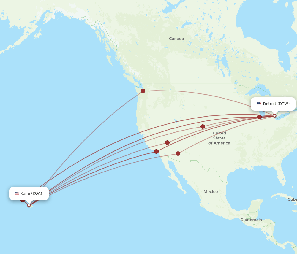 KOA-DTW flight routes