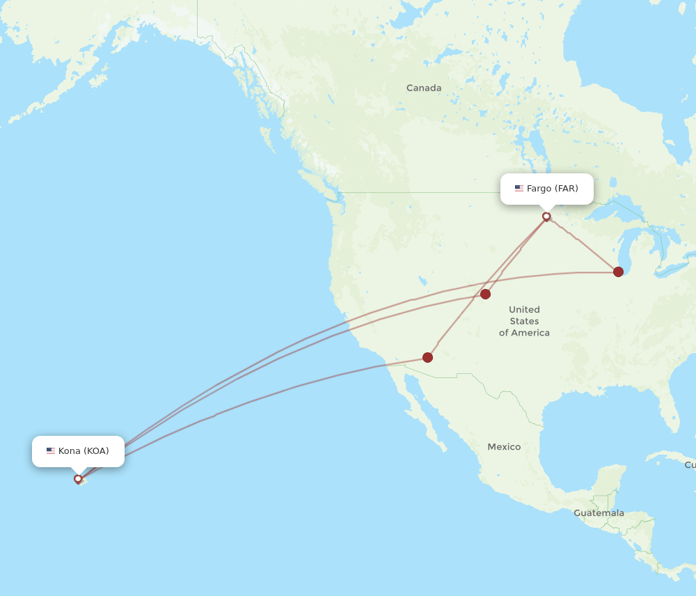 Kailua-Kona - Fargo route map and flight paths