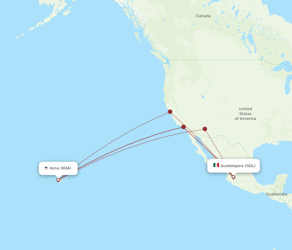 KOA-GDL flight routes