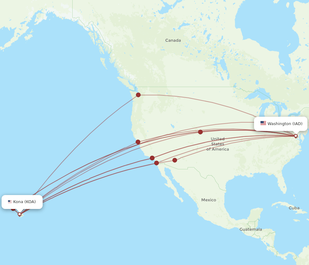 KOA-IAD flight routes