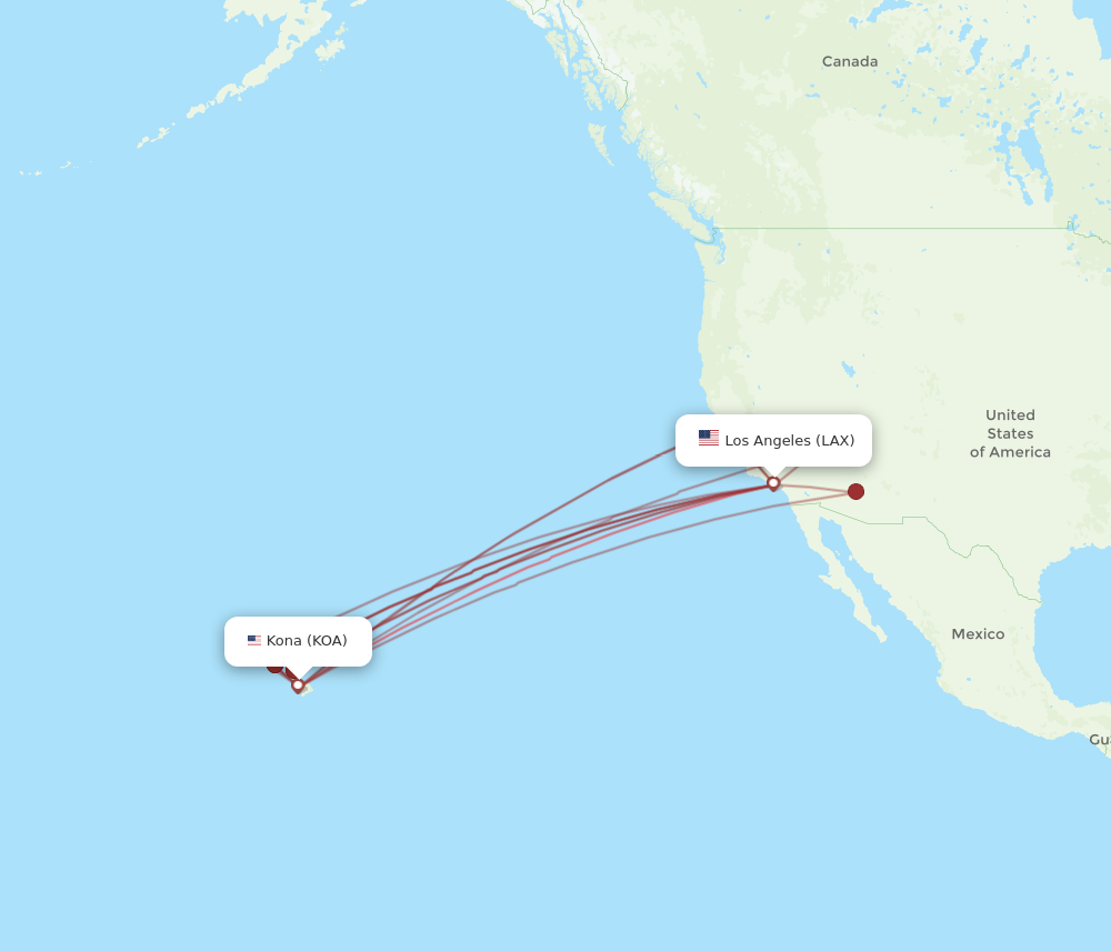 KOA to LAX flights and routes map