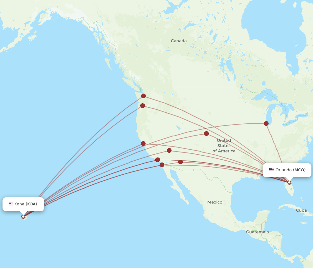KOA-MCO flight routes