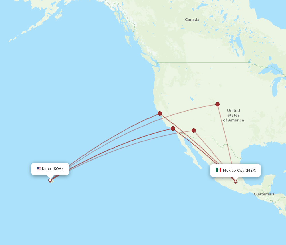 KOA to MEX flights and routes map