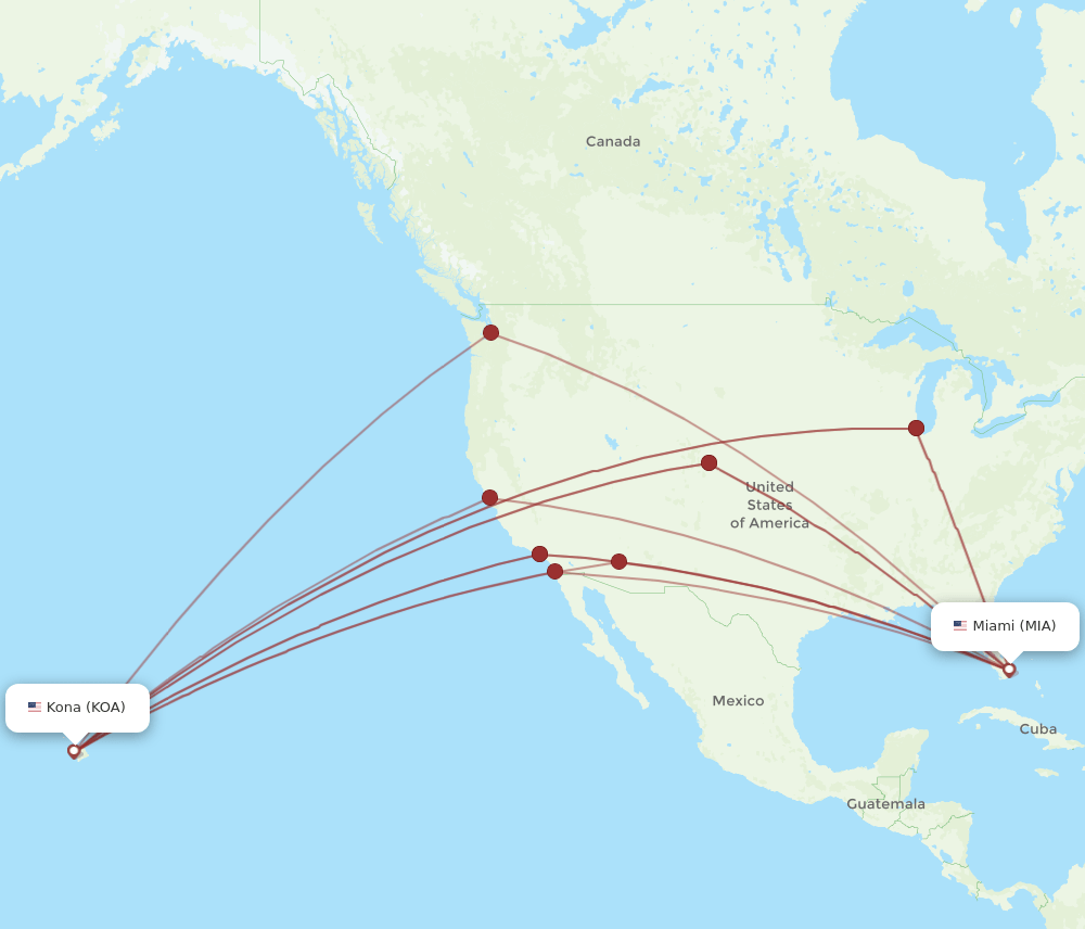 KOA to MIA flights and routes map