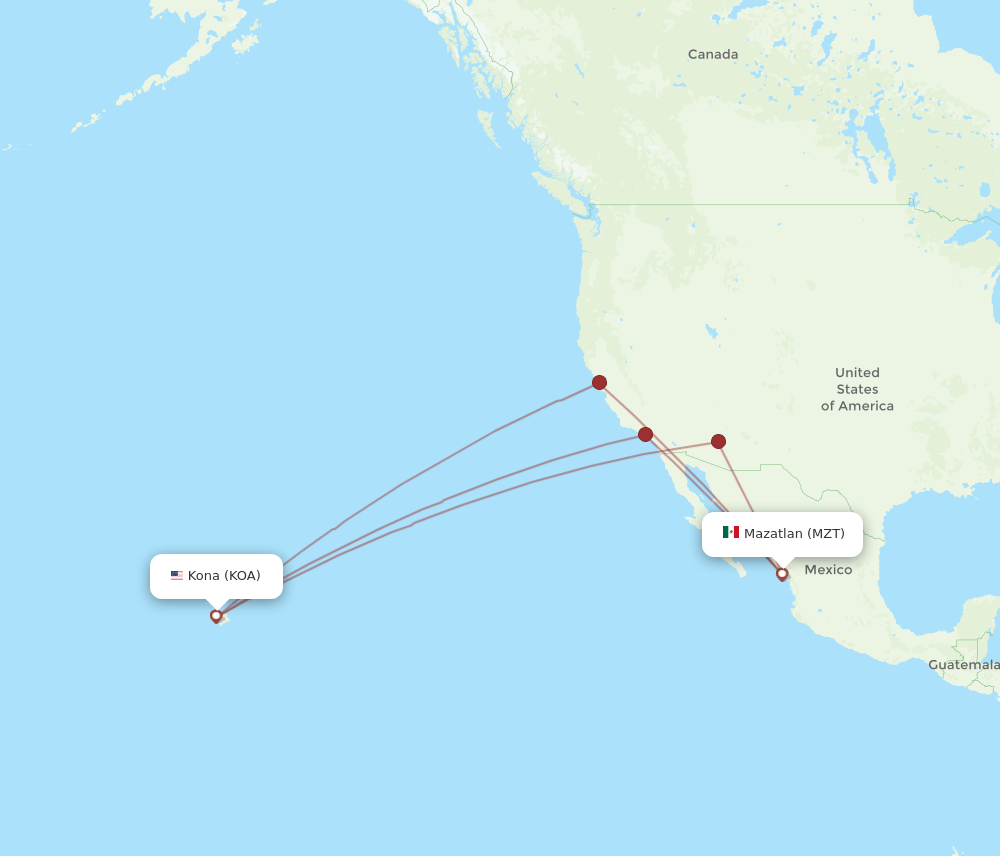 KOA to MZT flights and routes map