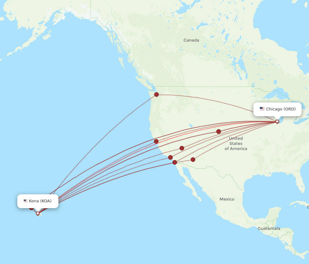 KOA to ORD flights and routes map