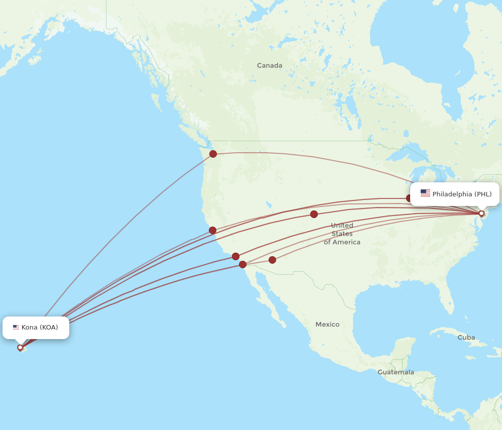 KOA-PHL flight routes