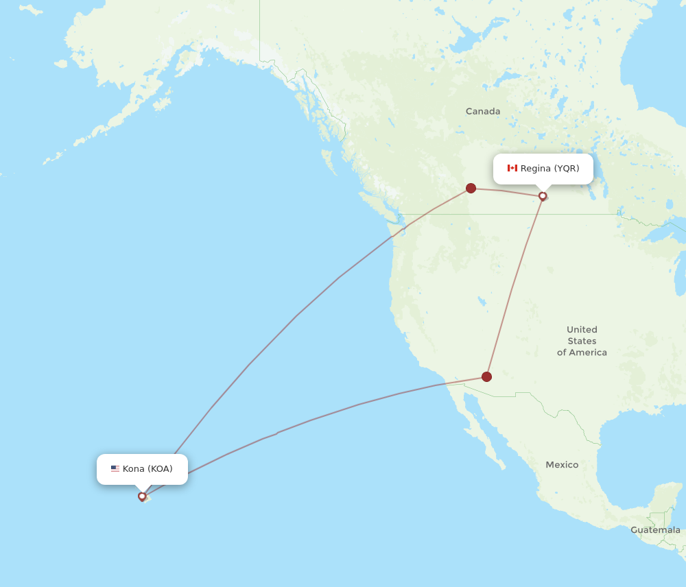 KOA to YQR flights and routes map