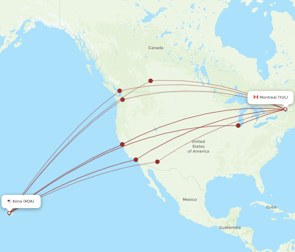 KOA to YUL flights and routes map