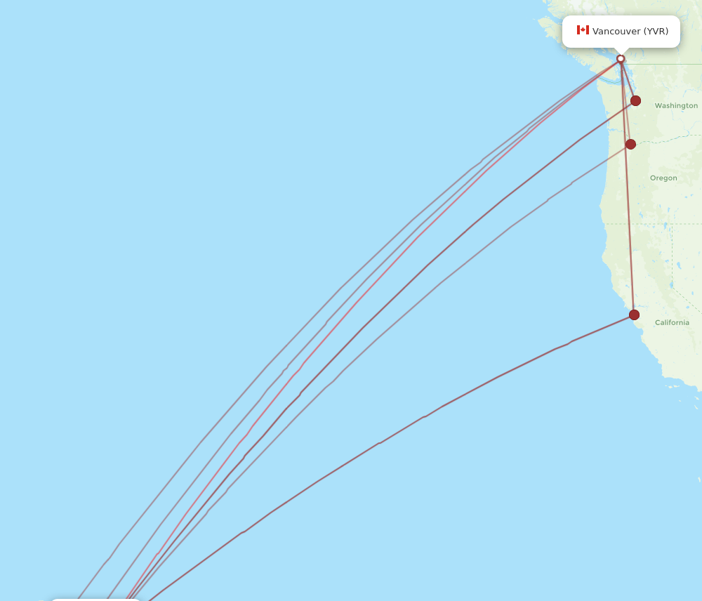KOA to YVR flights and routes map