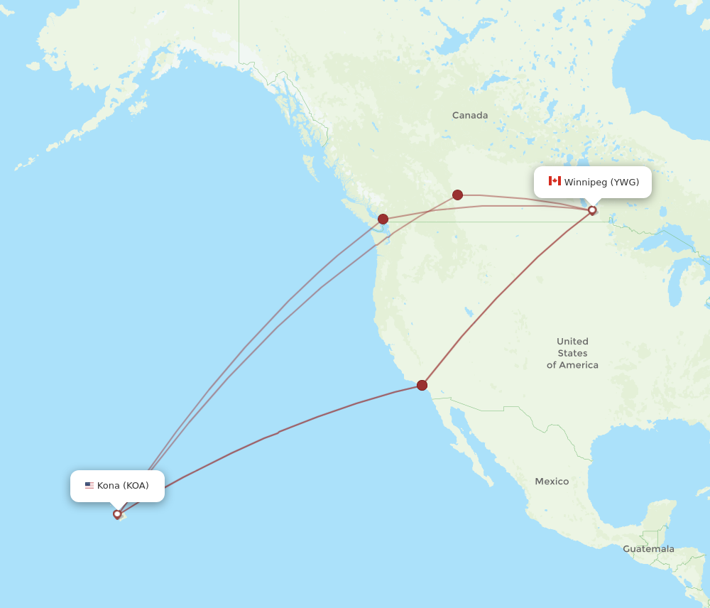 KOA to YWG flights and routes map