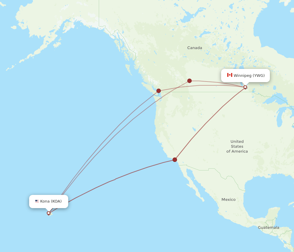 Winnipeg - Kailua-Kona route map and flight paths