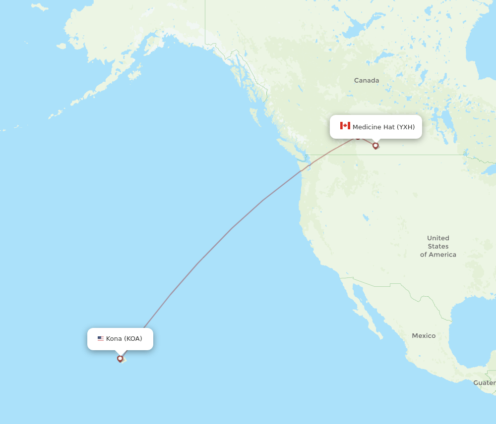 Kailua-Kona - Medicine Hat route map and flight paths