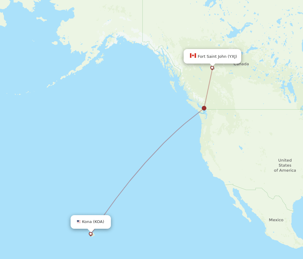 KOA to YXJ flights and routes map