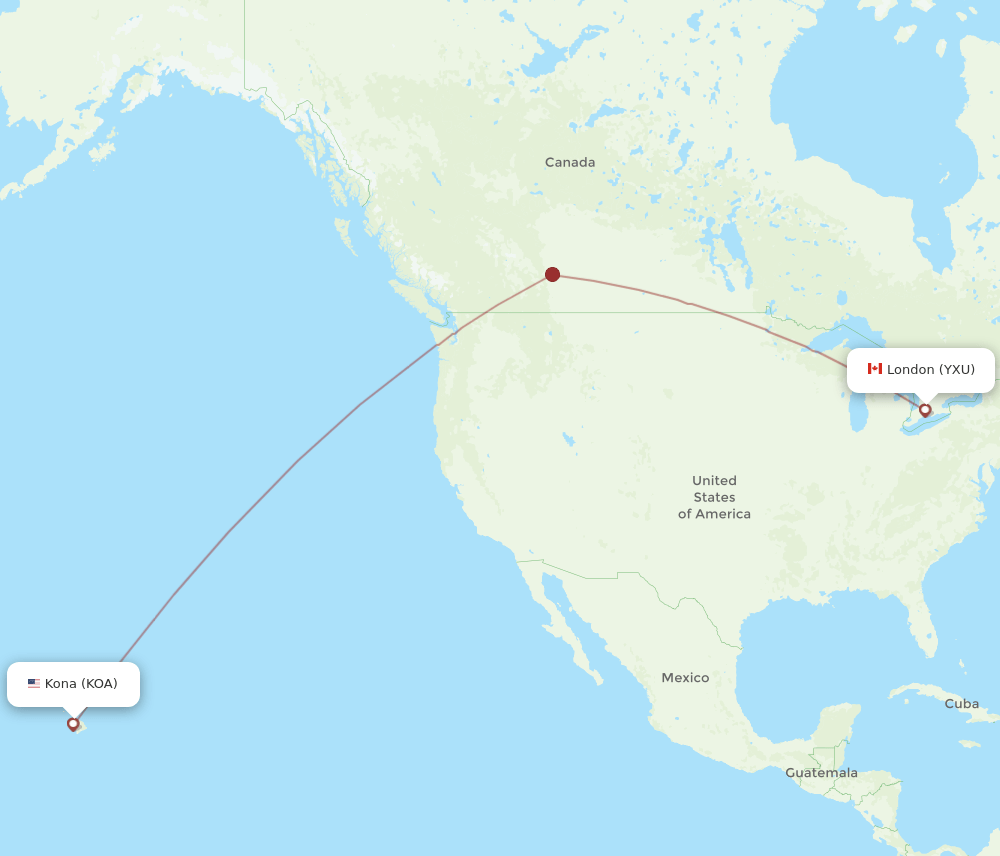 Kailua-Kona - London route map and flight paths