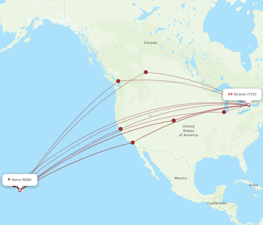 Toronto - Kailua-Kona route map and flight paths