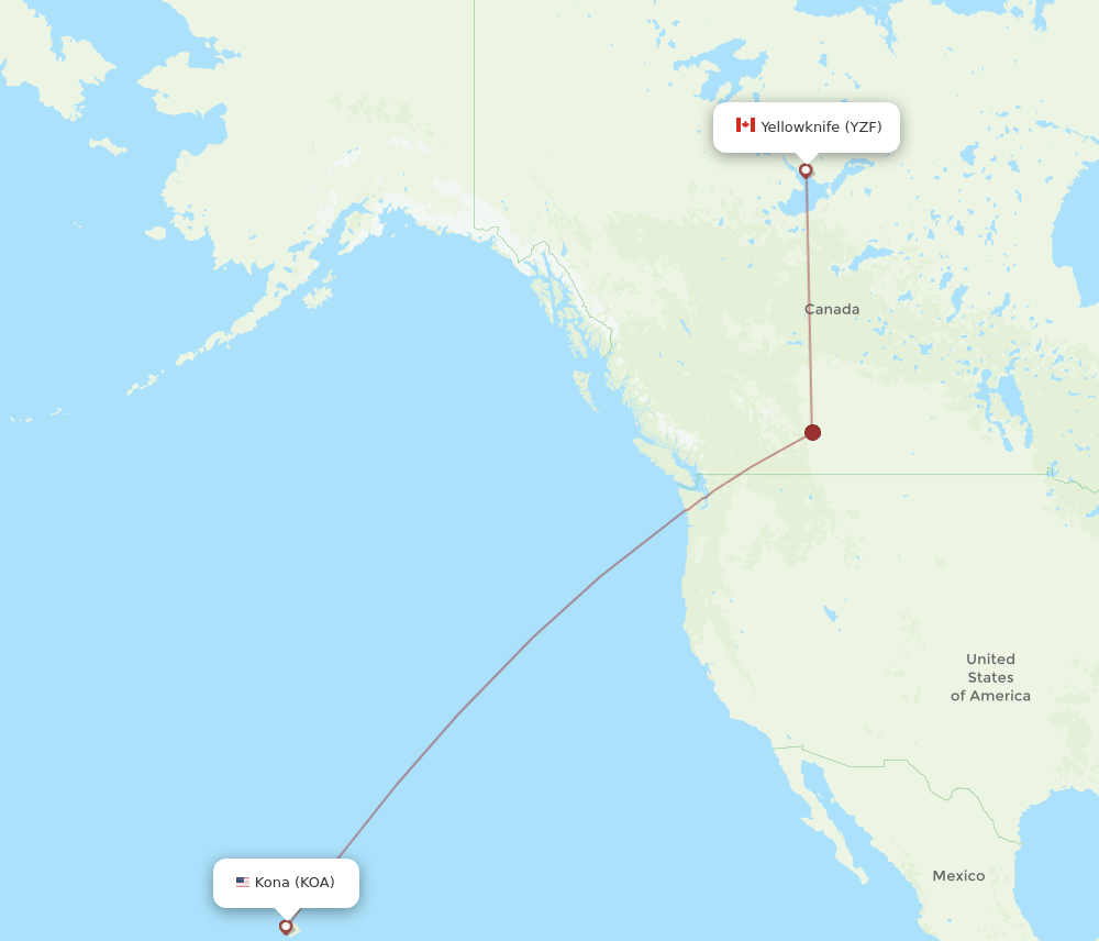 Yellowknife - Kailua-Kona route map and flight paths