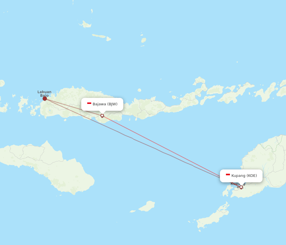 BJW to KOE flights and routes map