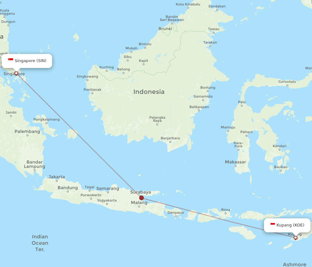 SIN to KOE flights and routes map