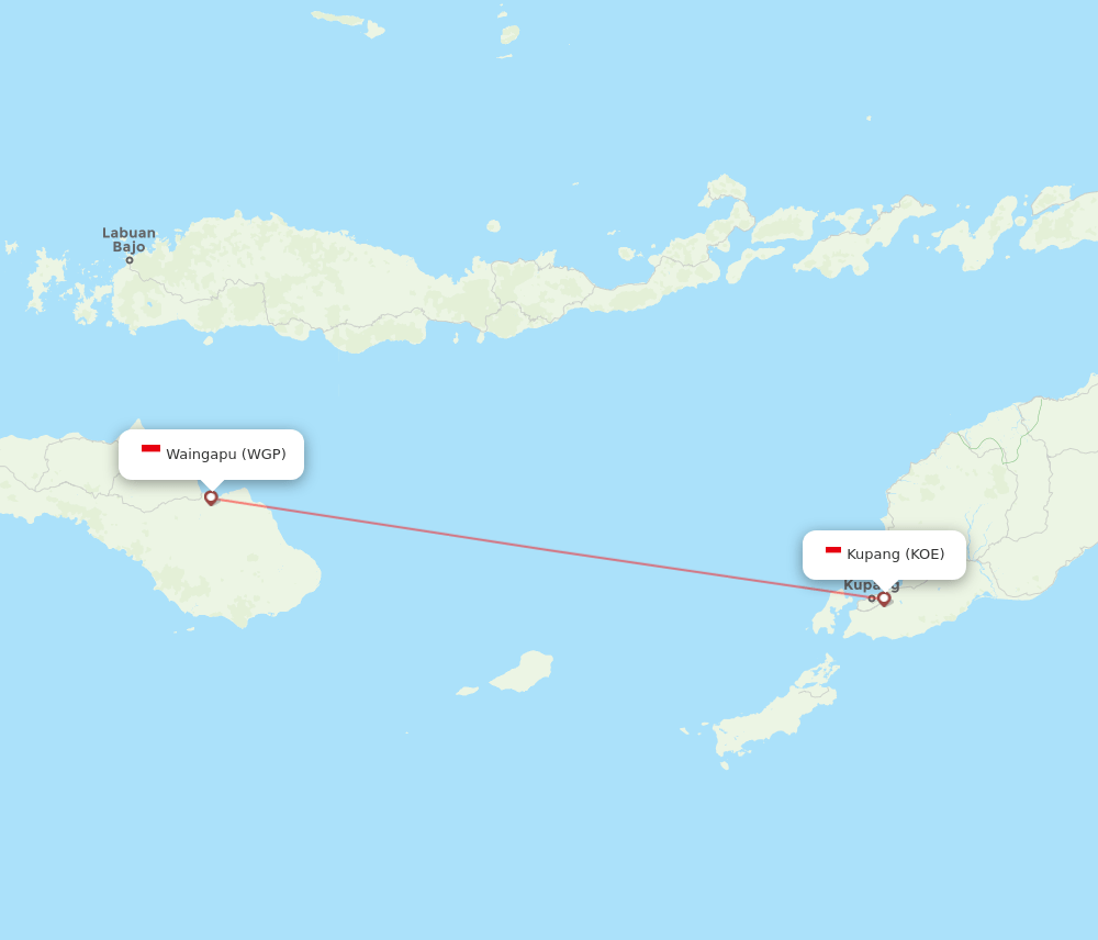 Kupang - Waingapu route map and flight paths