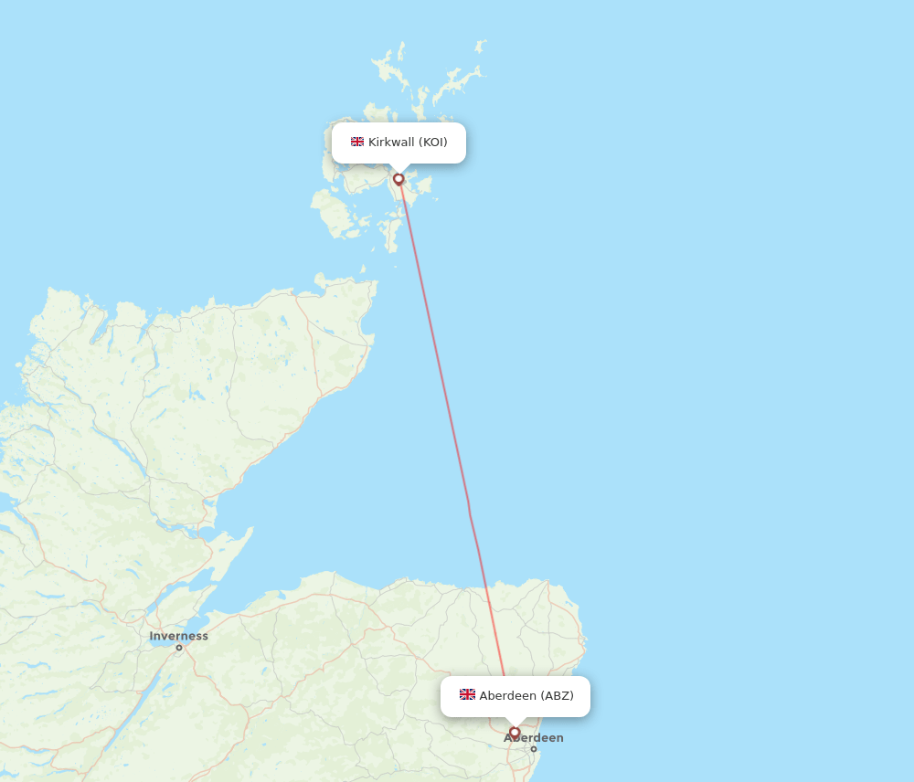 Kirkwall - Aberdeen route map and flight paths