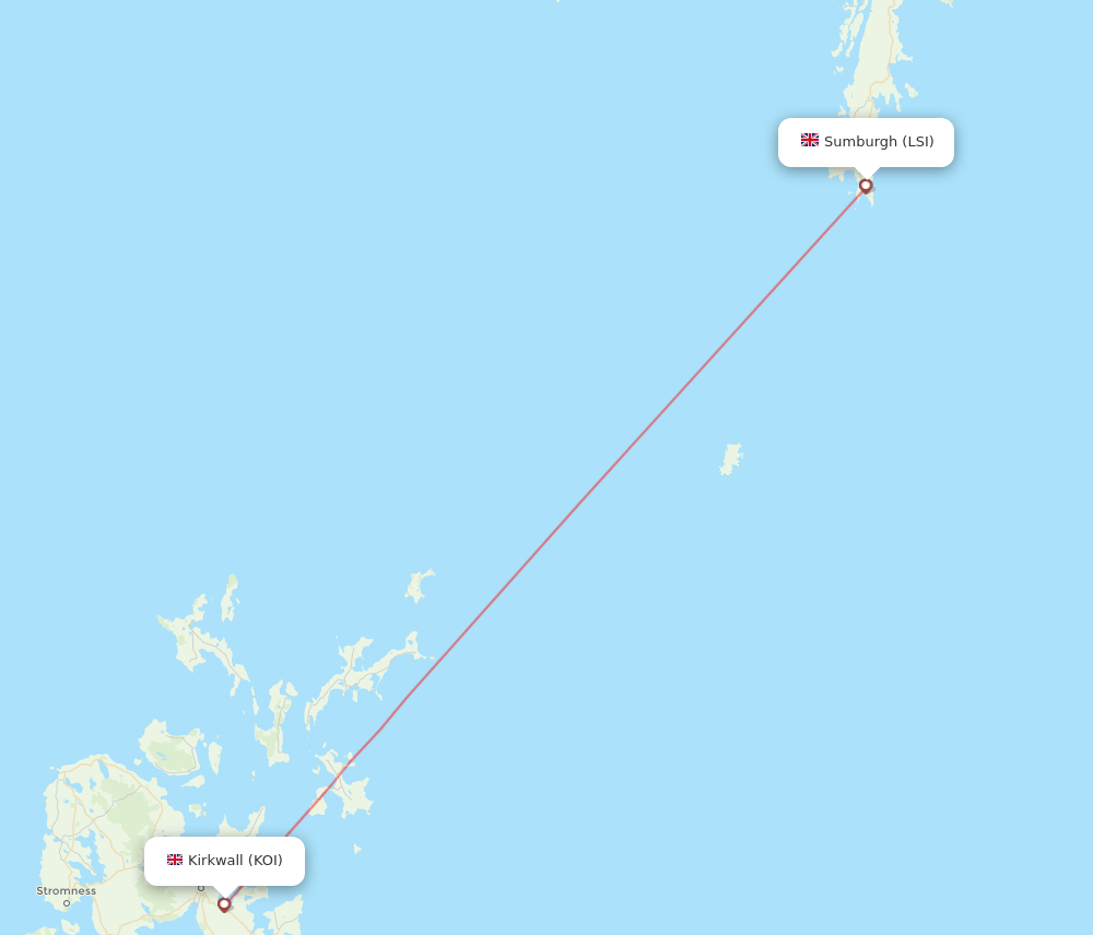 Kirkwall - Shetland Islands route map and flight paths