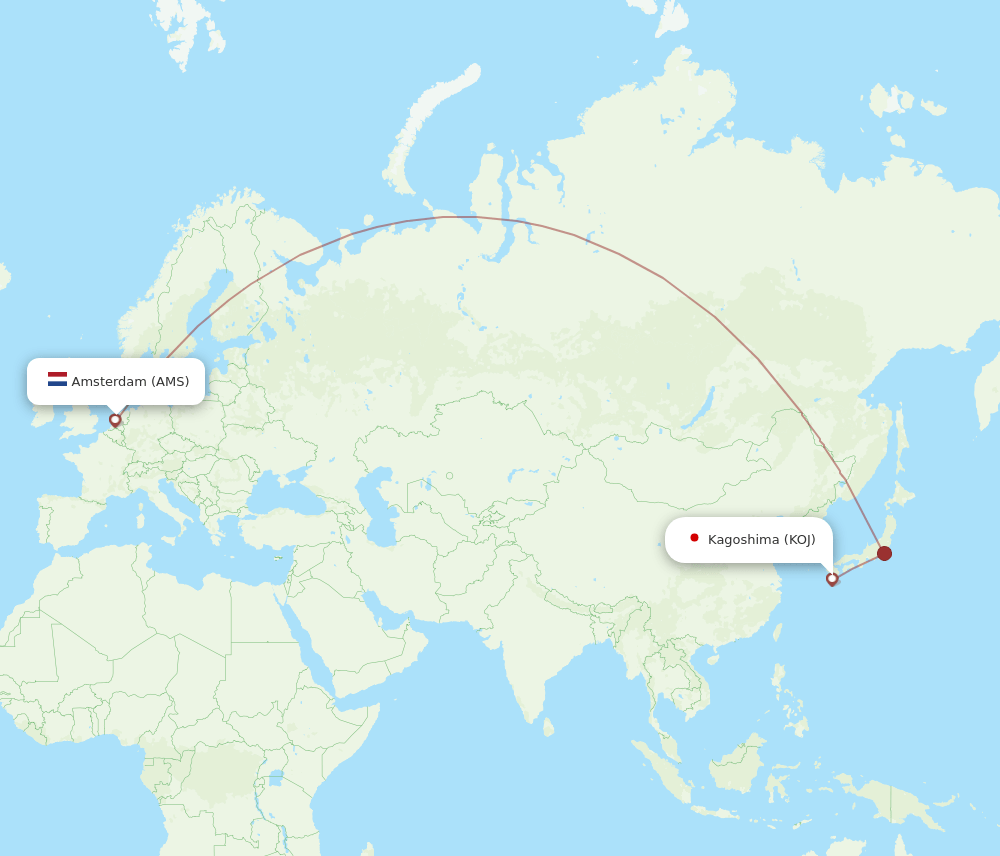 KOJ-AMS flight routes