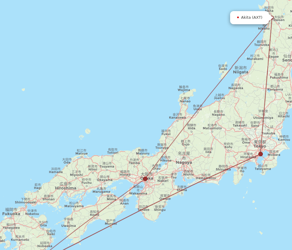 KOJ to AXT flights and routes map