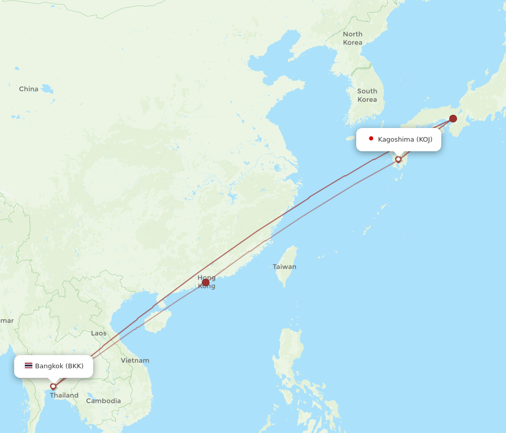 KOJ to BKK flights and routes map