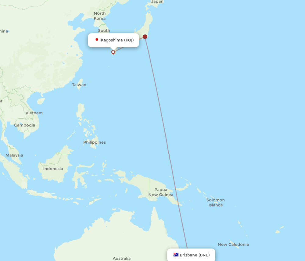 KOJ-BNE flight routes