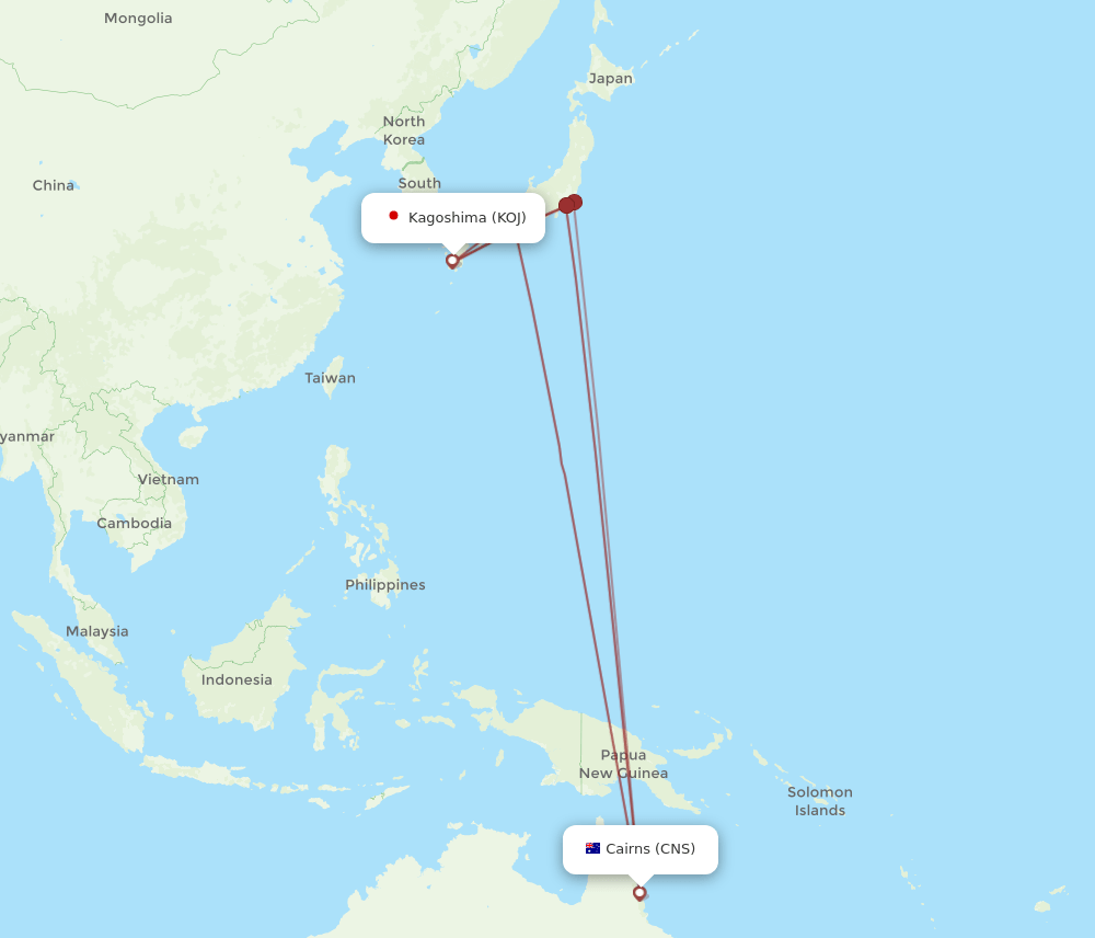 KOJ-CNS flight routes