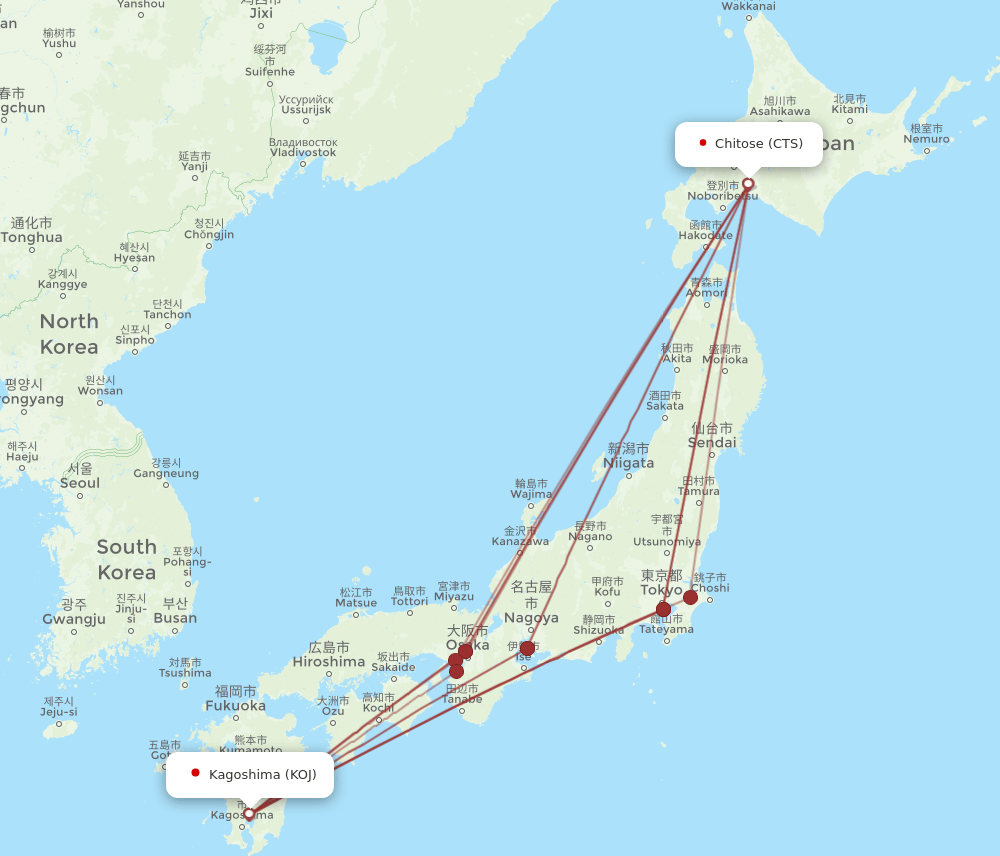 KOJ to CTS flights and routes map