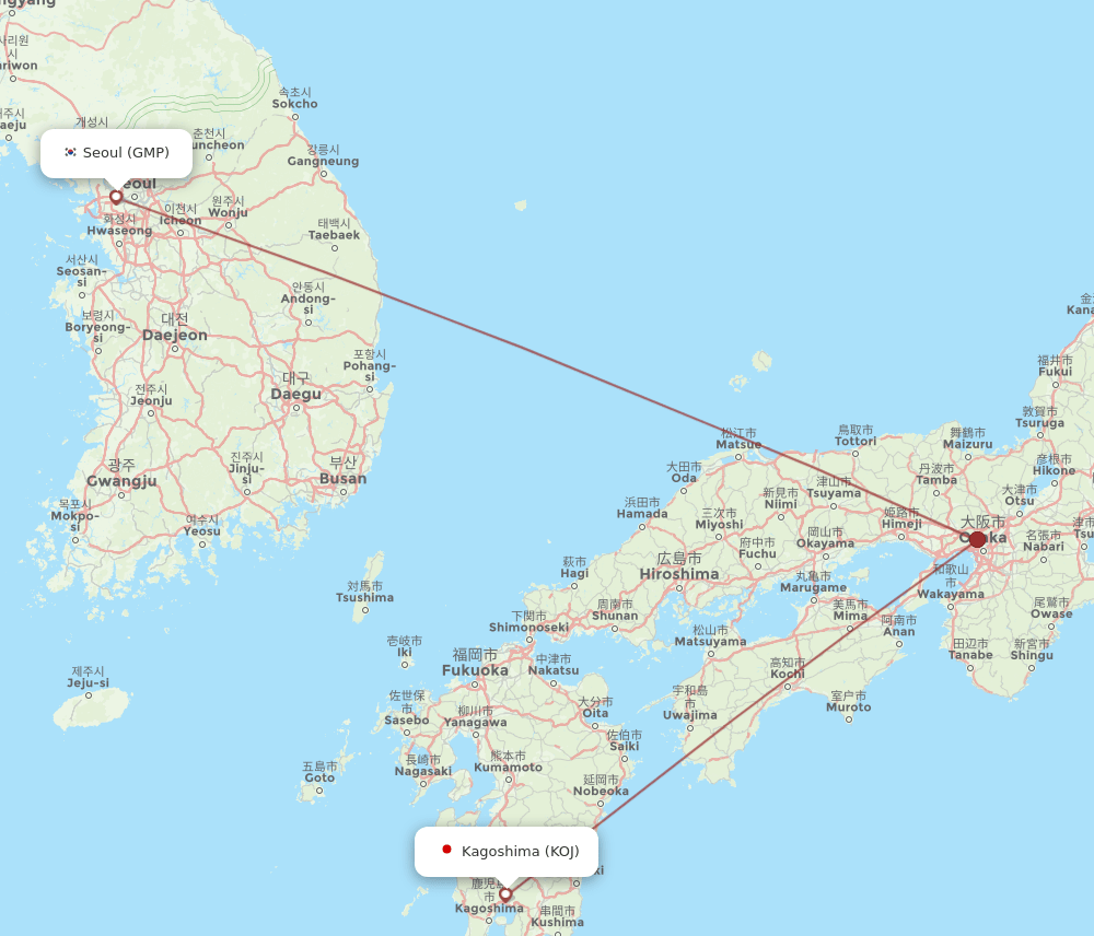 KOJ-GMP flight routes