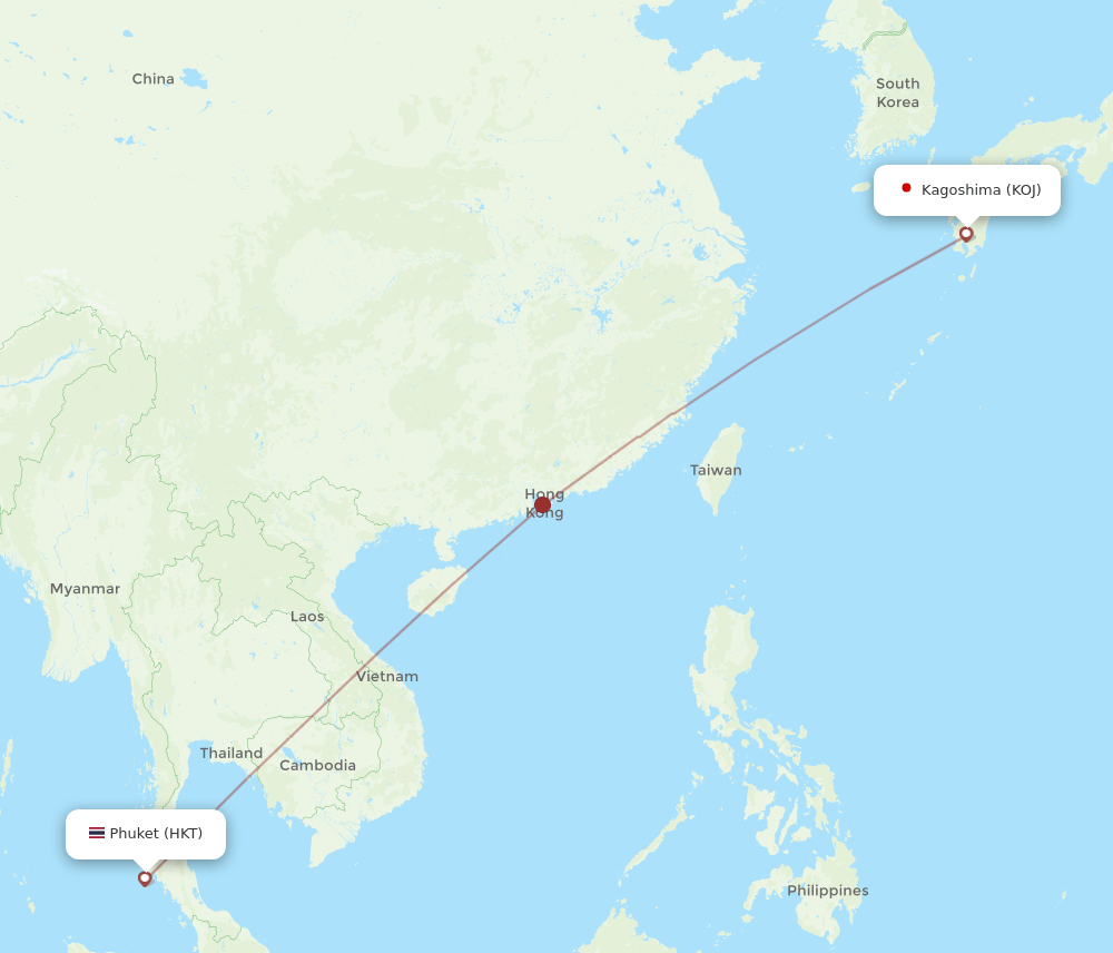 KOJ-HKT flight routes