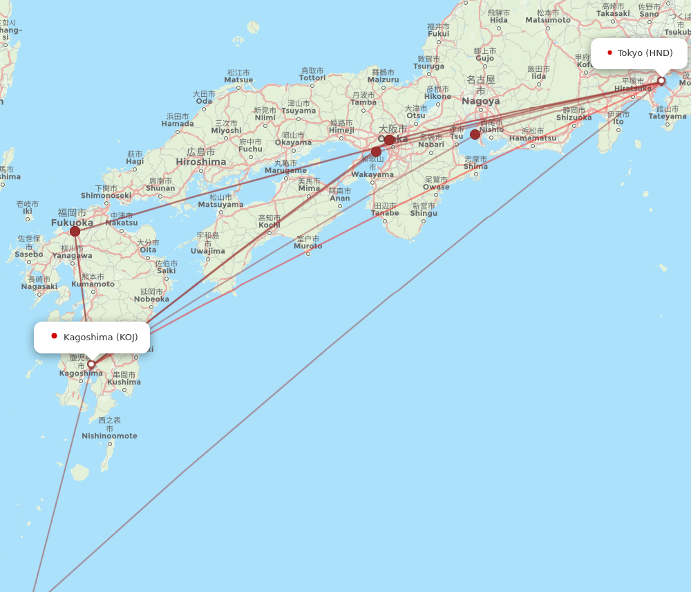 KOJ to HND flights and routes map
