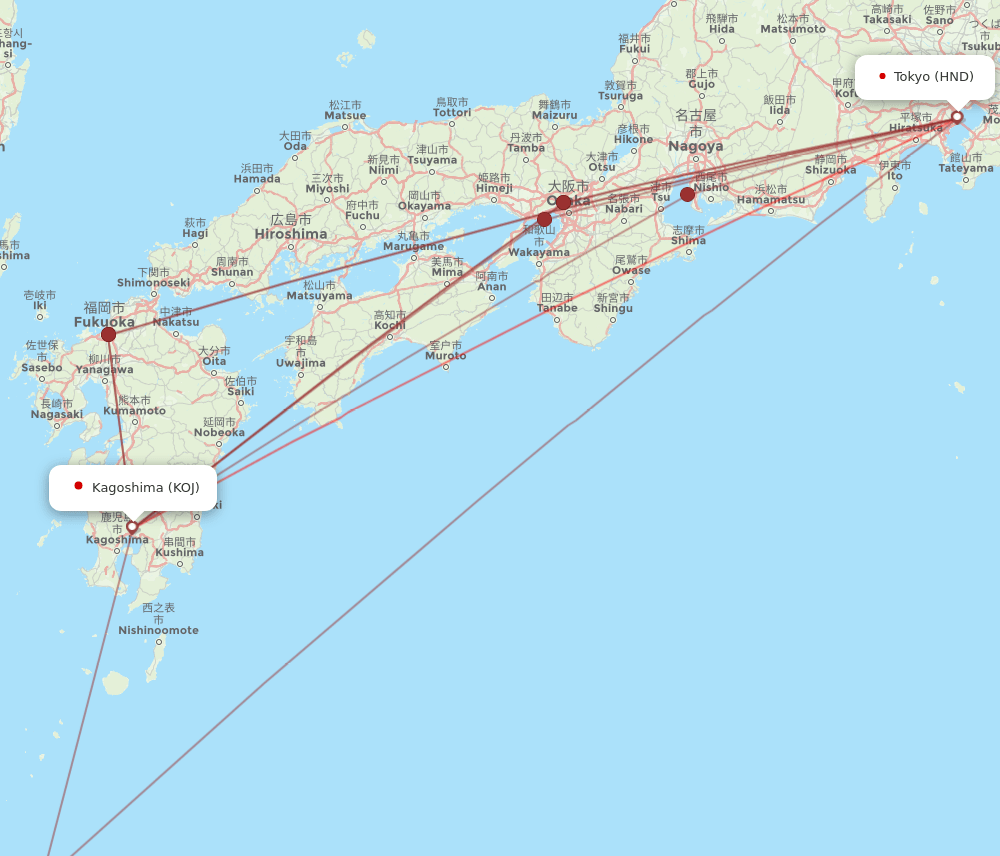 KOJ-HND flight routes