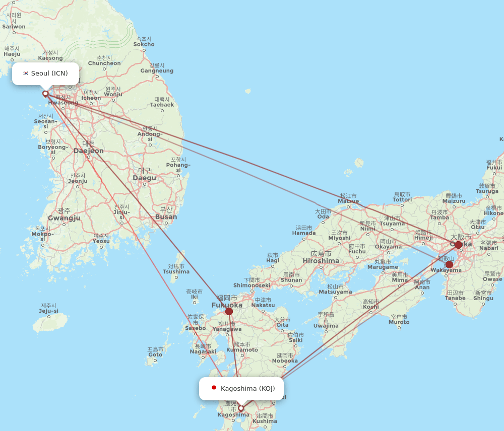 KOJ-ICN flight routes