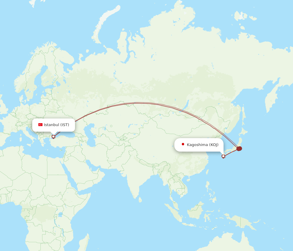 KOJ to IST flights and routes map