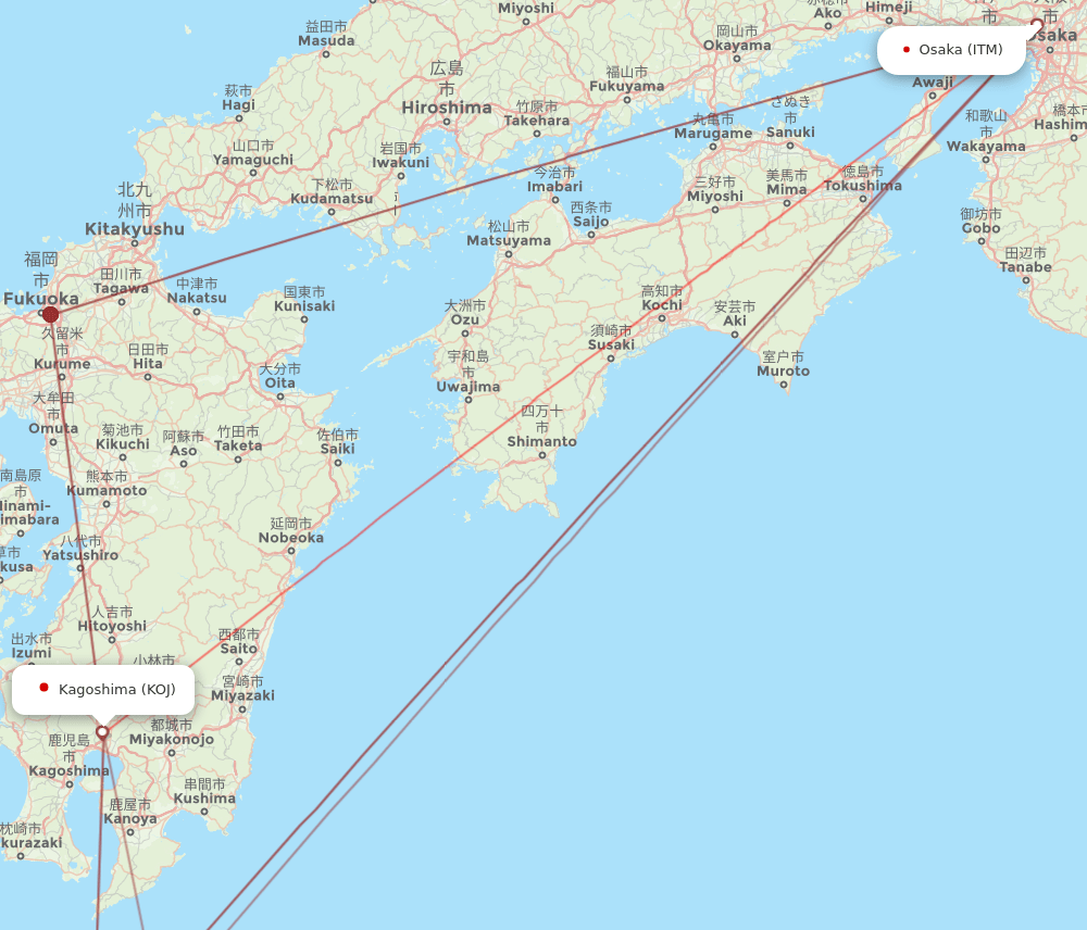 KOJ-ITM flight routes
