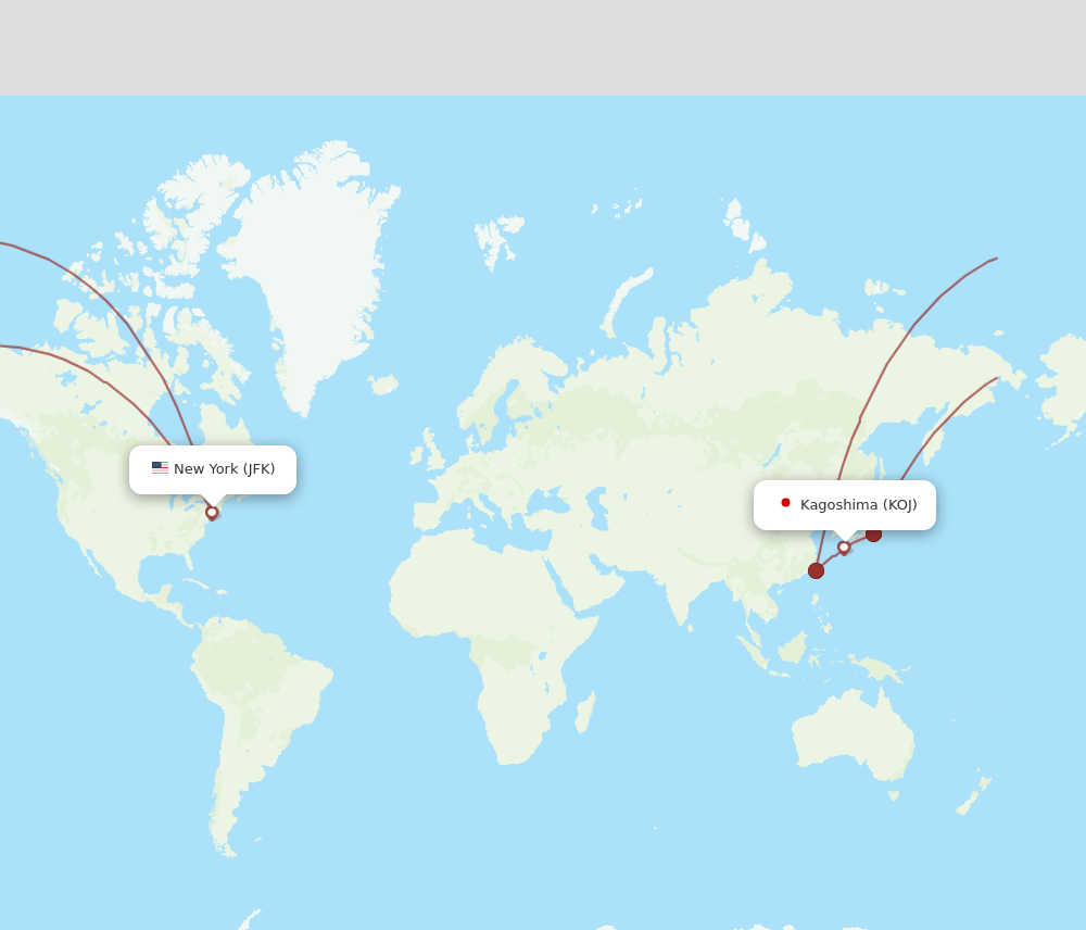 KOJ to JFK flights and routes map