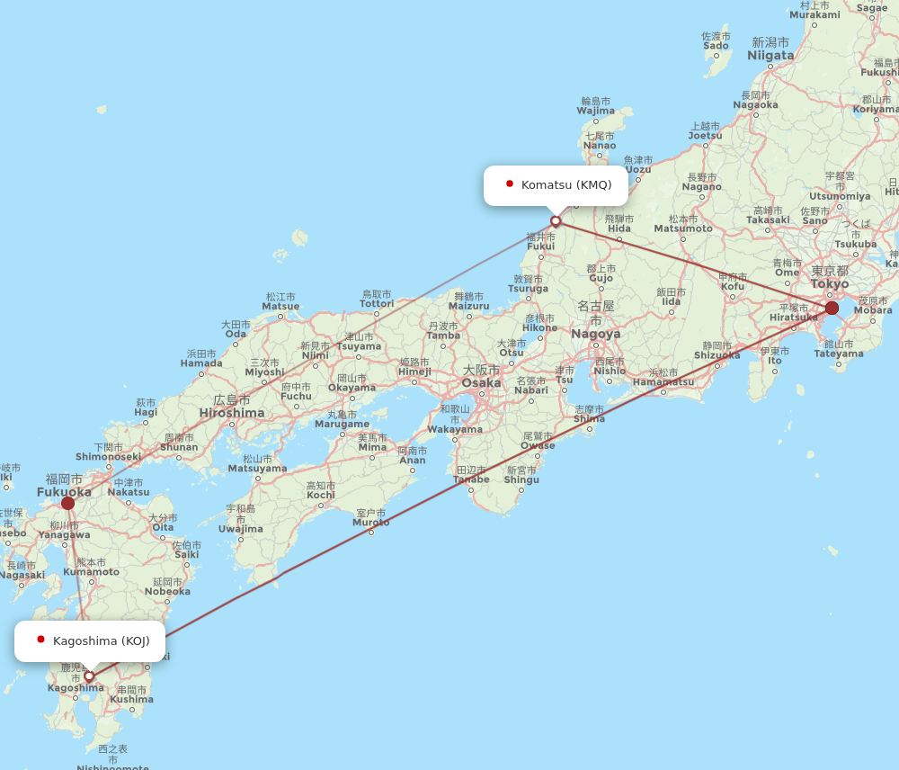 KOJ to KMQ flights and routes map